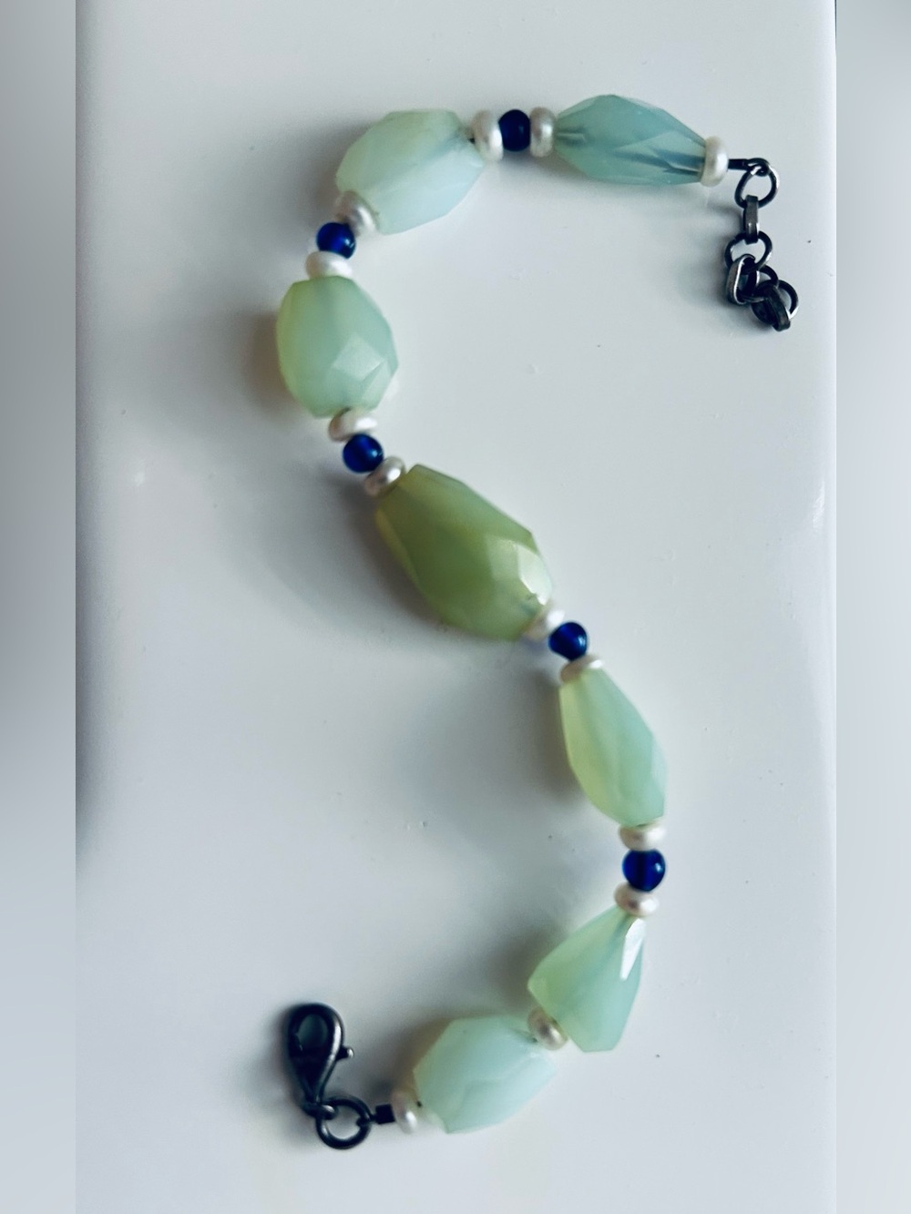 Gemstone Handcrafted Green and Blue Beaded Bracelet